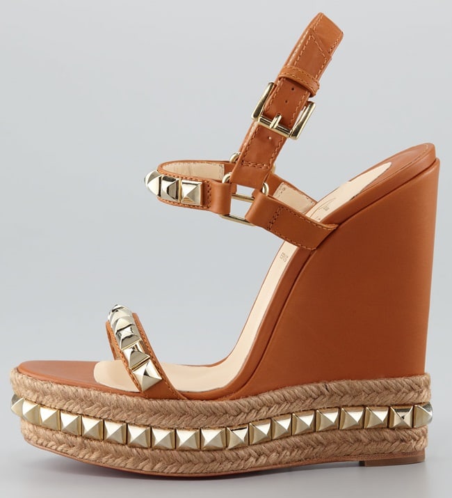 christian louboutin cataclou wedge sandals tan