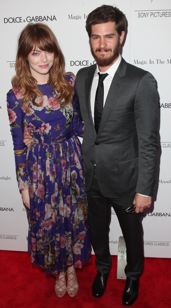Emma Stone with her boyfriend, Andrew Garfield, at the premiere of 'Magic in the Moonlight' in New York City on July 17, 2014