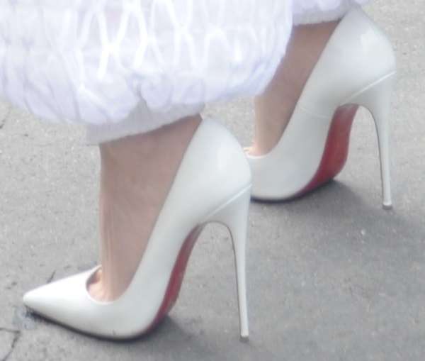 Kristen Stewart wearing white So Kate heels from Christian Louboutin