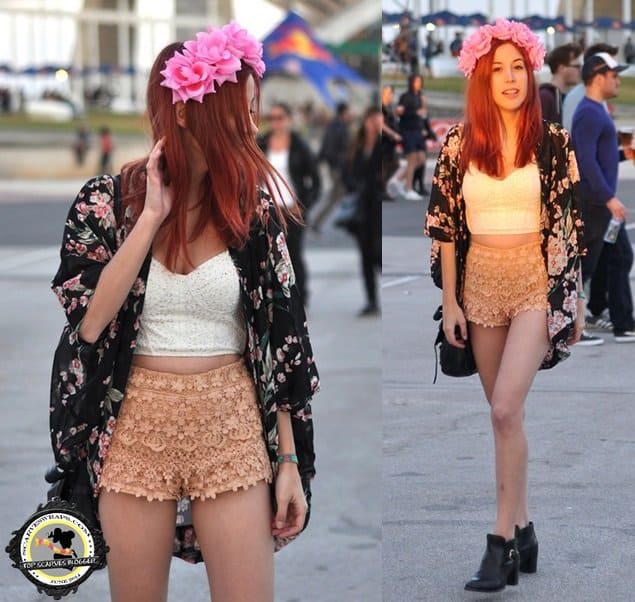 Laia styled her kimono with lace shorts and a sexy textured bustier