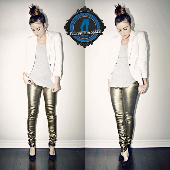 Lena keeping gold Ardene jeans simple with neutrals