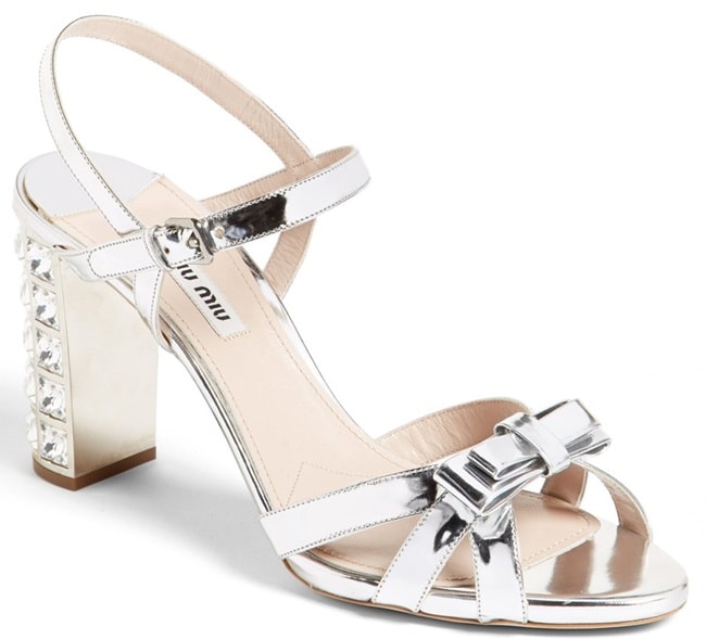 Miu Miu Jeweled-Heel Bow-Detailed Sandals