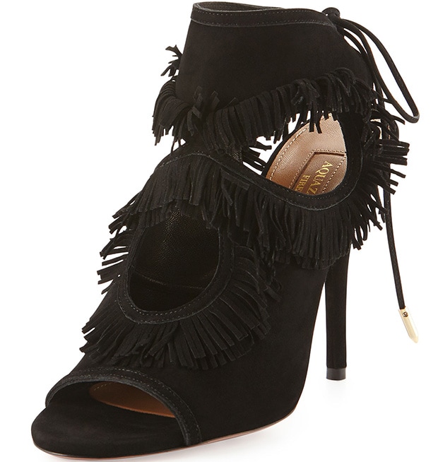 Aquazzura Sexy Fringe Suede Tie-Back Sandals