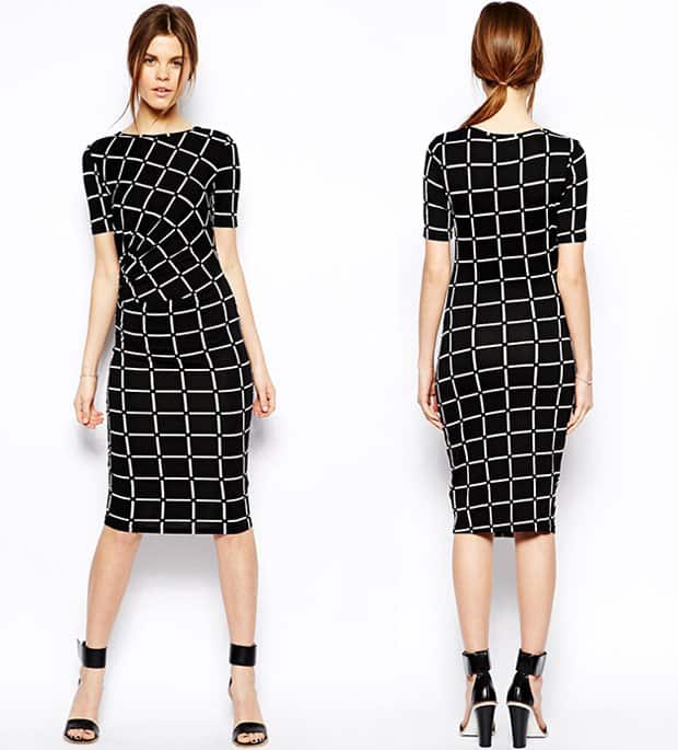 Asos Pencil Dress in Check Print with Ruched Side