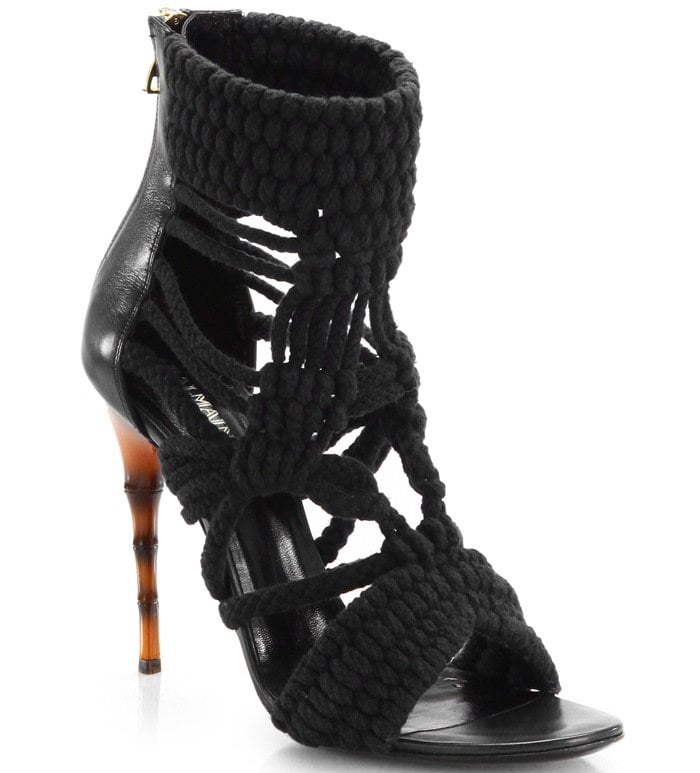 Balmain Black Braided Rope Sandals