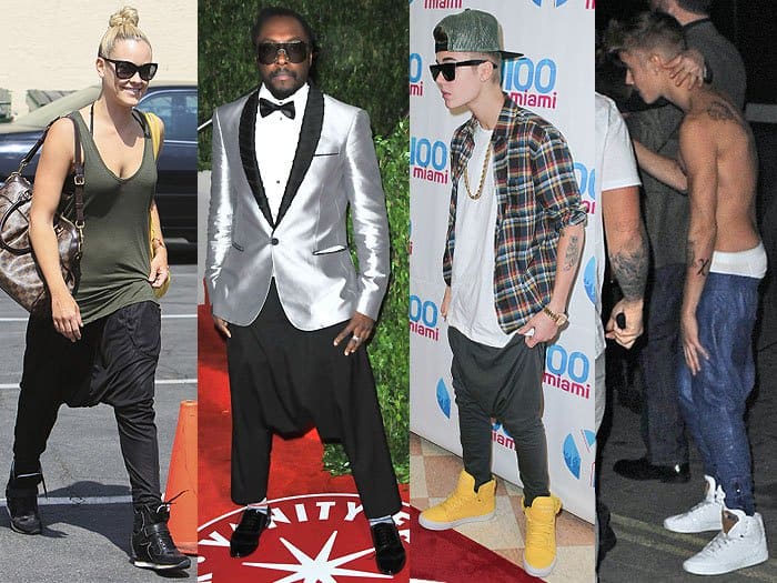 Peta Murgatroyd, will.i.am, and Justin Bieber each take on the drop-crotch style with unique flair during various public appearances, from dance rehearsals to red-carpet events and music concerts