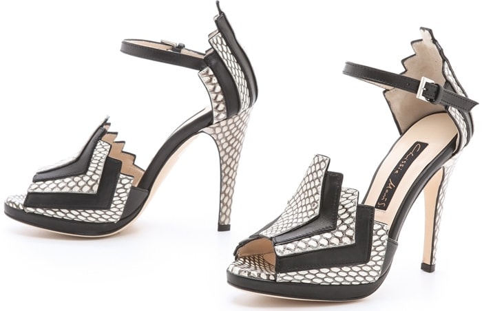 Chrissie Morris Black La Roisin Snakeskin Sandals