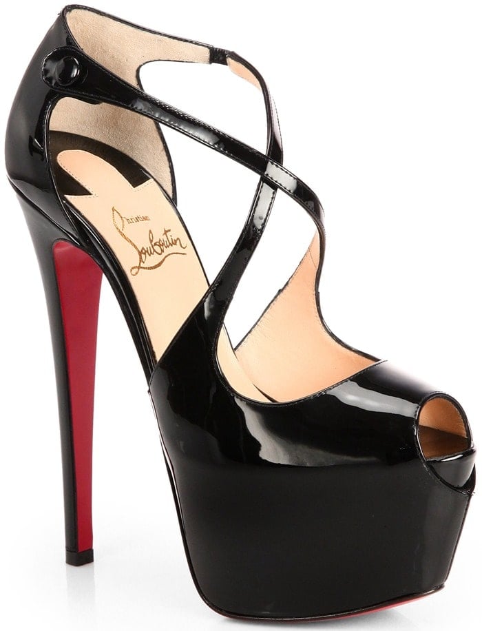 Christian Louboutin Black Exagona Patent Leather Crisscross Pumps