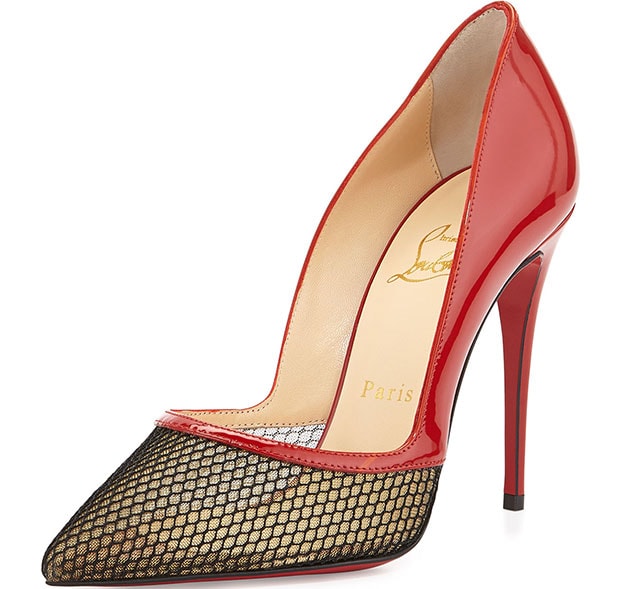 Christian Louboutin Miluna Patent/Fishnet Red Sole Pumps