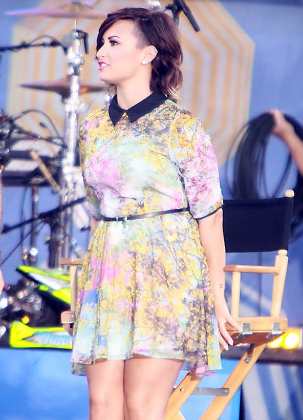 Demi Lovato rocked a floral Ted Baker printed dress on Good Morning America at Central Park in New York City