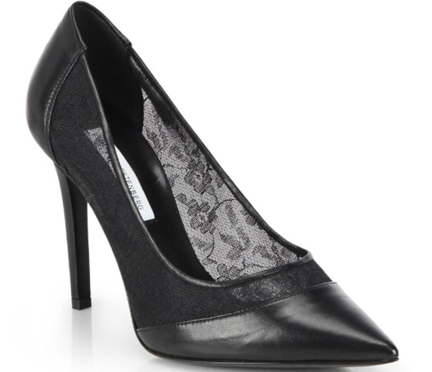 Diane von Furstenberg Bianca Leather & Lace Pumps