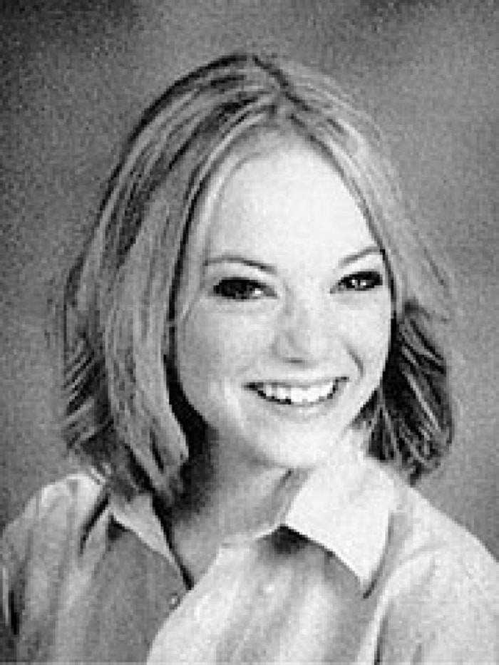 Emma Stone with shoulder-length hair as a student at Xavier College Preparatory, a Catholic, all-female private high school