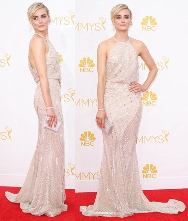Taylor Schilling in a Zuhair Murad dress at the 66th Primetime Emmy Awards