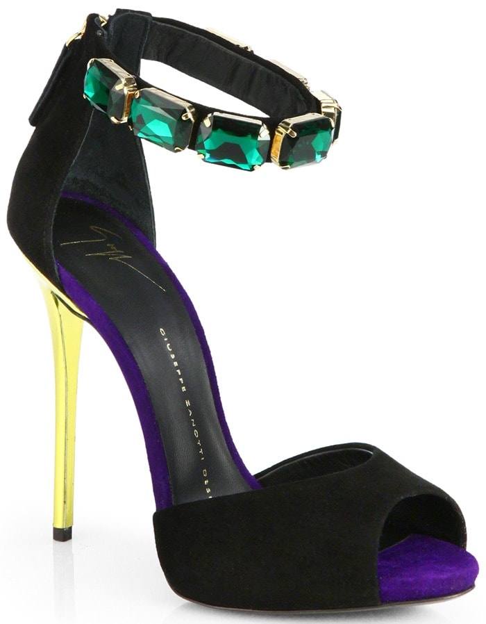 Giuseppe Zanotti Multicolor Suede Jeweled Ankle-Strap Sandals