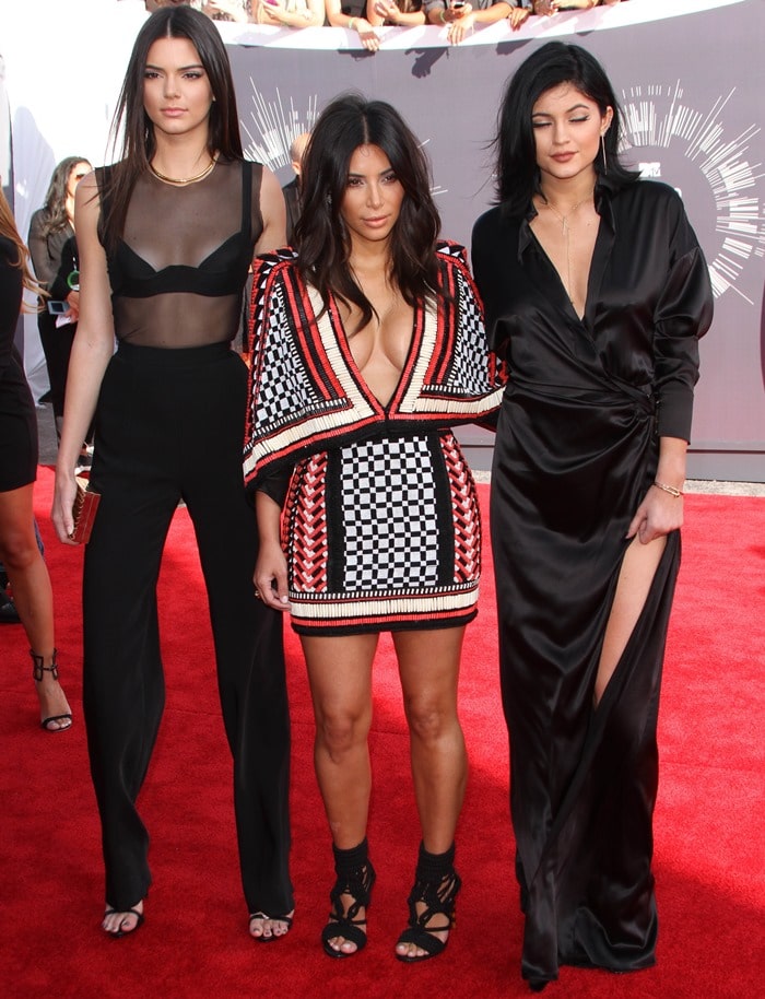 Kendall Jenner, Kim Kardashian, and Kylie Jenner at the 2014 MTV Video Music Awards at The Forum in Inglewood, California, on August 24, 2014