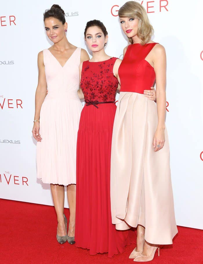 Katie Holmes, Odeya Rush, and Taylor Swift at the New York premiere of The Giver at the Ziegfeld Theatre in New York City on August 11, 2014