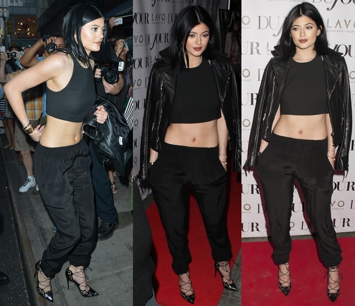 Kylie Jenner shows off her belly button in a cropped Kelsi tank by Brandy Melville