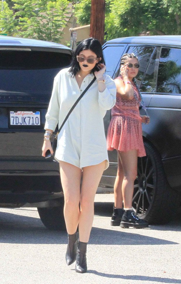 Kylie Jenner spotted out in West Hollywood wearing black lipstick in California on August 22, 2014