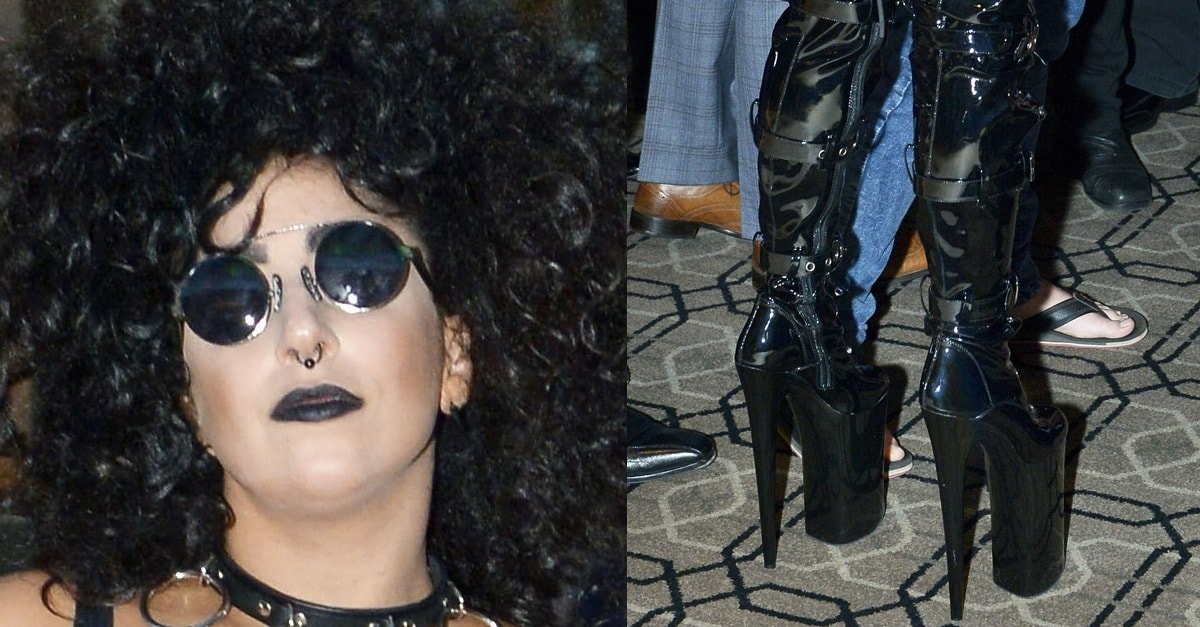 Lady Gaga in Extreme 10-Inch Heeled Lace-Up Thigh-High Platform Boots