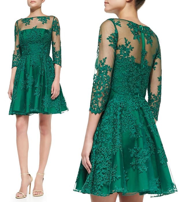 Monique Lhuillier Lace Illusion Cocktail Dress