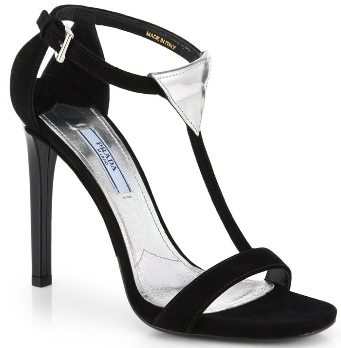 Prada Suede T-Strap Sandals in Black