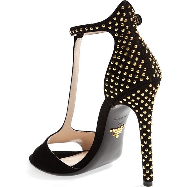 Prada T-Strap Studded Sandals