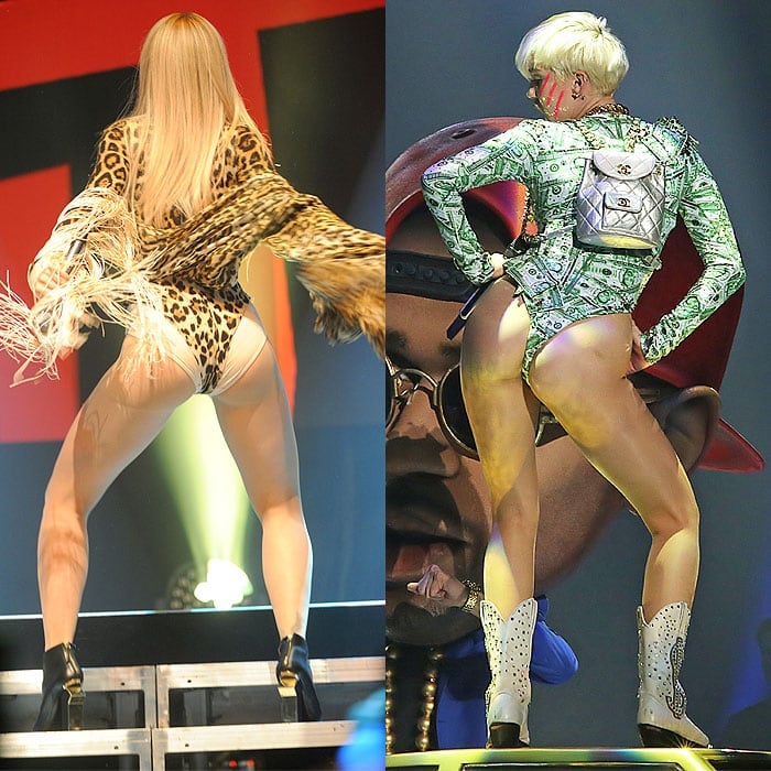 Rita Ora vs. Miley Cyrus in leotard outfits