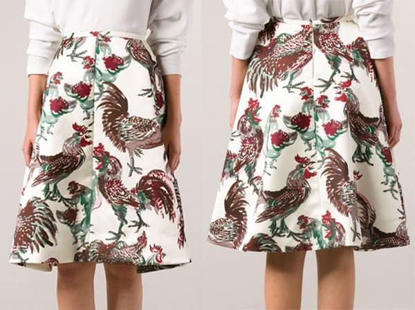 Rochas Rooster Print Full Skirt