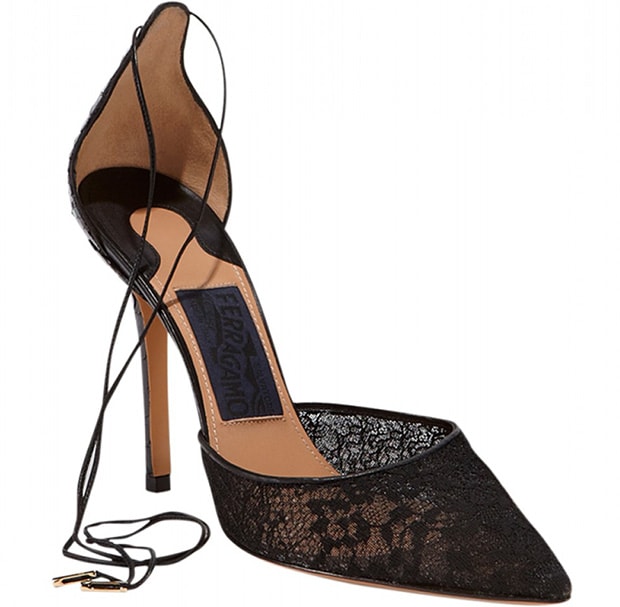 Salvatore Ferragamo Black Lace Pumps