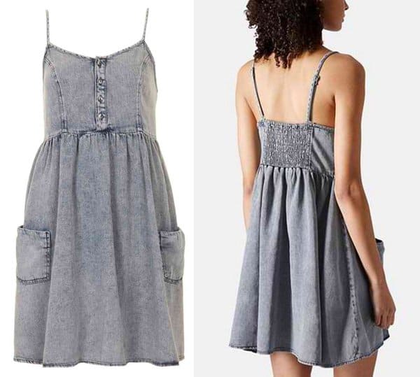 Topshop Moto Denim Babydoll Dress in Mid Stone