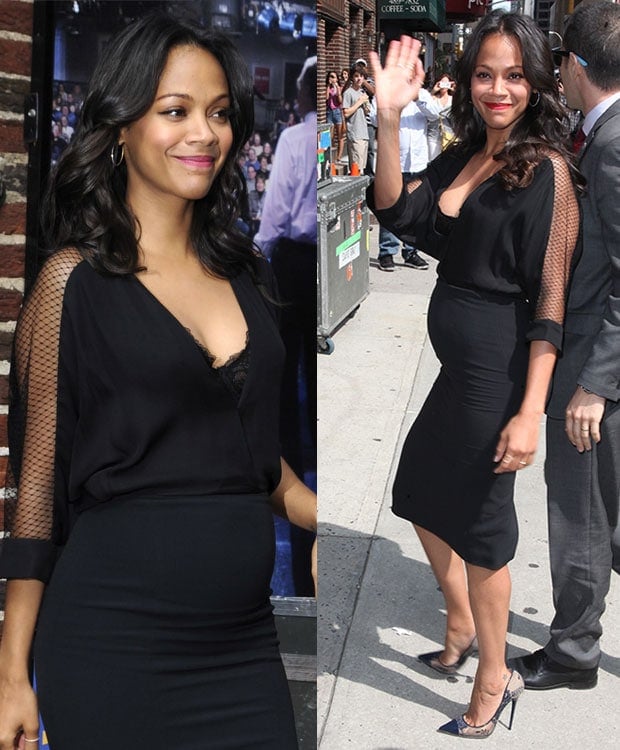 Zoe Saldaña visiting the Late Show with David Letterman at the Ed Sullivan Theater in New York City on July 30, 2014