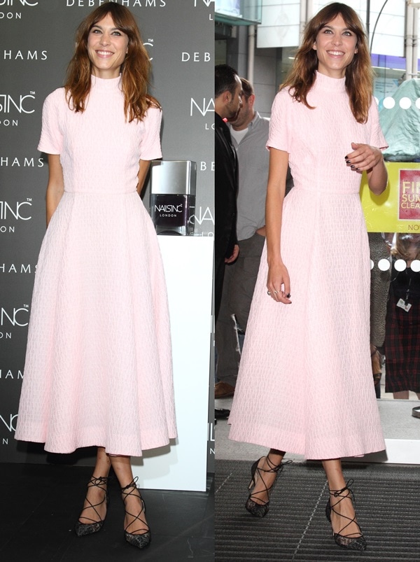 Alexa Chung at the launch of her nail polish line, Alexa Manicure, at Debenham's in London, England, on August 14, 2014