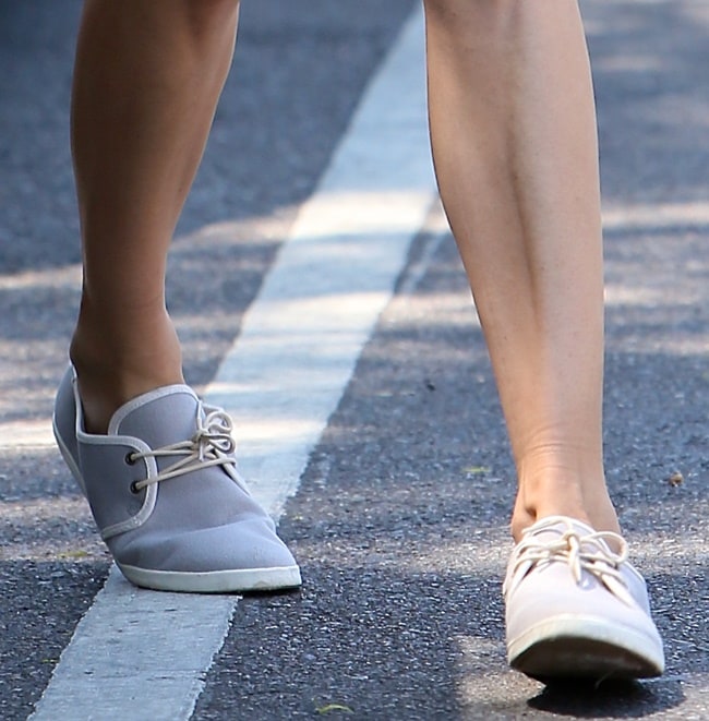 A closer look at Diane's gray Soludos sneakers