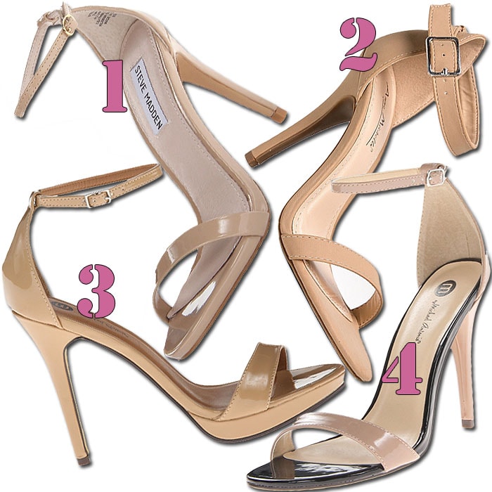 Four pairs of nude ankle-strap sandals