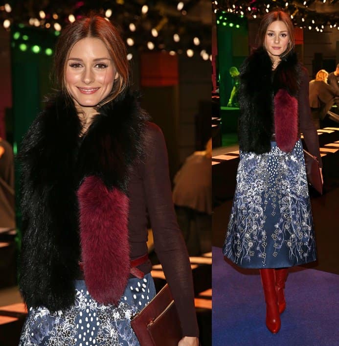 Olivia Palermo displays her impeccable style with a fur scarf while attending the Peter Pilotto Fall/Winter 2014 presentation in London during London Fashion Week on February 17, 2014