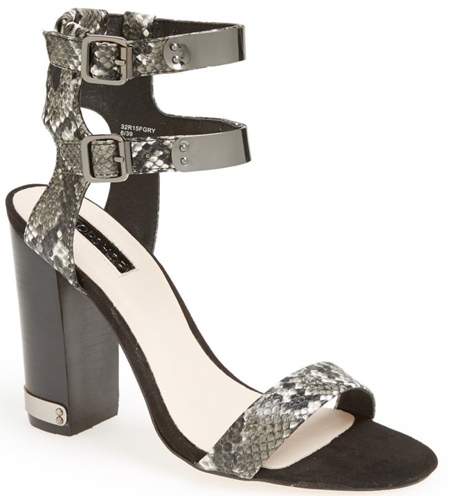 Topshop "Rodeo" Double-Ankle-Strap Sandals in Gray Snake