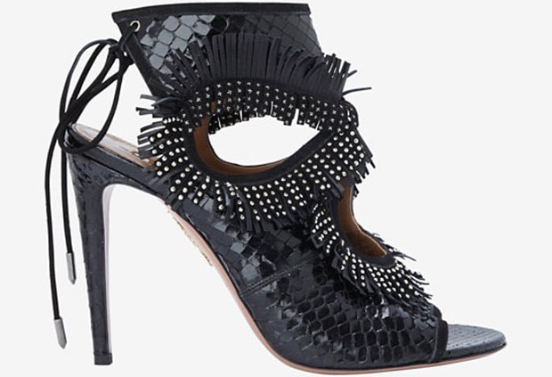 Aquazzura Sexy Thing Studded Fringe Python Stiletto Sandals