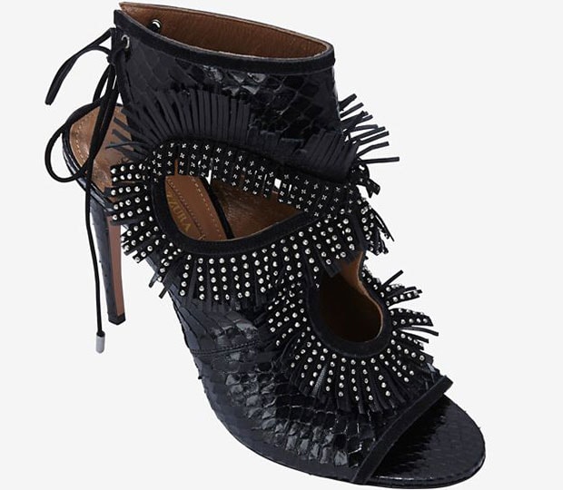 Sexy Thing Studded Fringe Python Stiletto Sandals