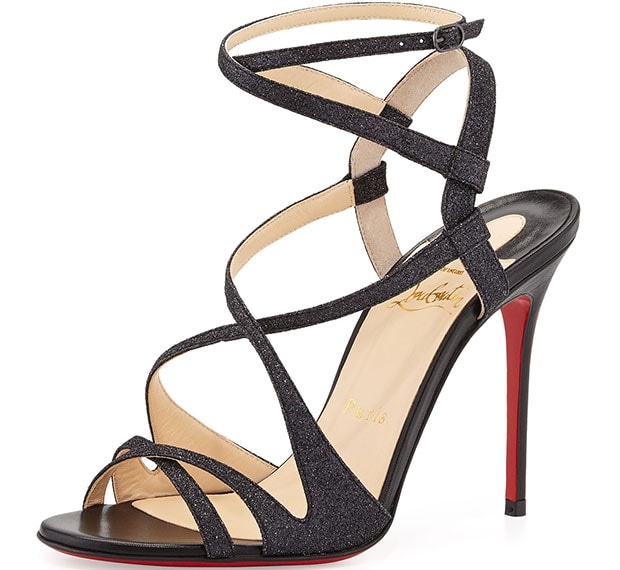 Christian Louboutin 'Audrey' Strappy Glitter Sandals in Black