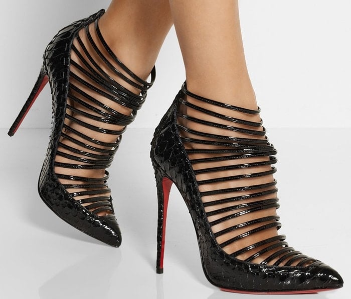 Christian Louboutin Black Gortik 120 Python and Patentleather Ankle Boots