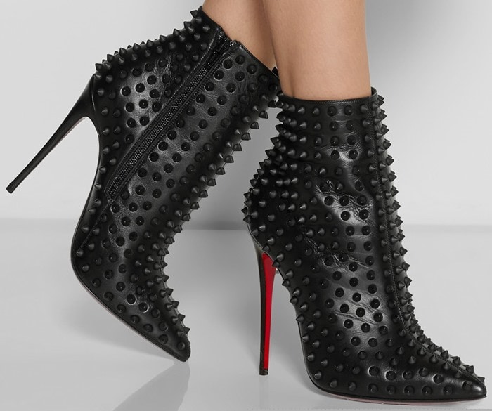 Christian Louboutin Snakilta Spiked Leather Ankle Boots in Black