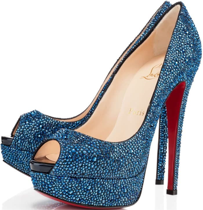 Christian Louboutin Blue Lady Peep Strass