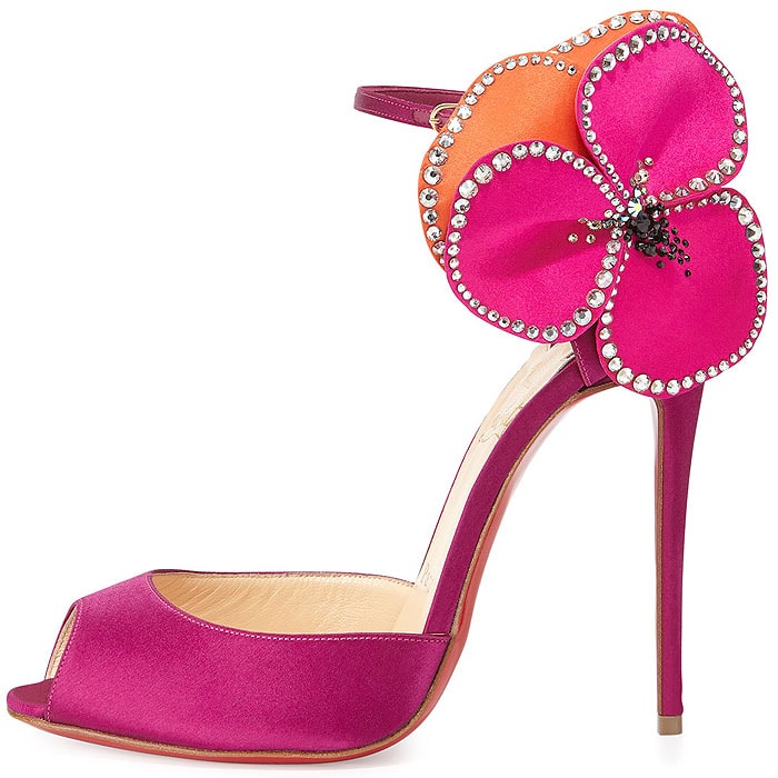 Christian Louboutin "Pensamoi" Rose Ankle-Strap Sandals in Pink Satin