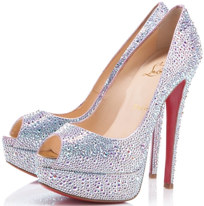 Christian Louboutin Silver Lady Peep Strass