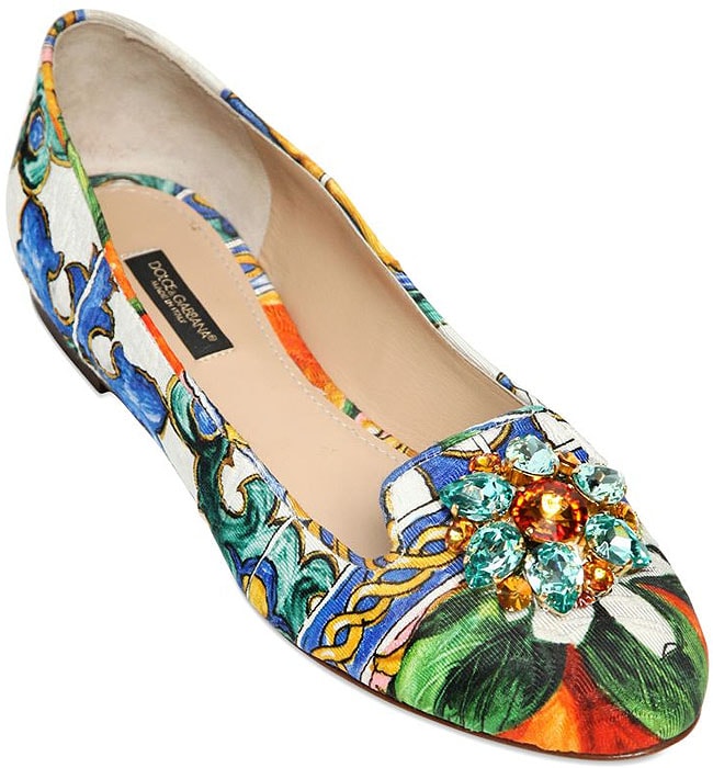 Crystal-Embellished Maiolica-Print Flats