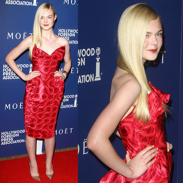 Elle Fanning's long golden blond hair