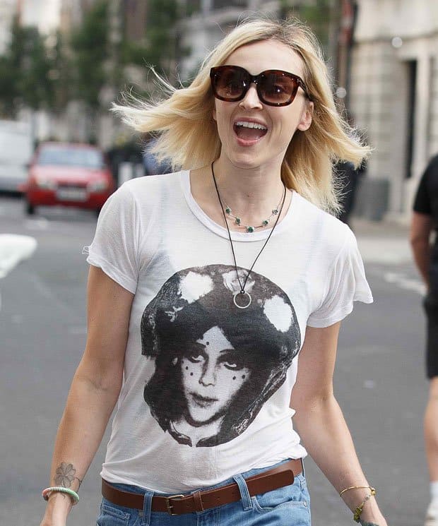 Fearne Cotton radiates effortless style in a graphic face-printed t-shirt paired with chic accessories