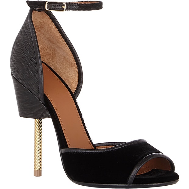 Givenchy Matilda Sandals in Black Lizard-Effect Leather and Velvet