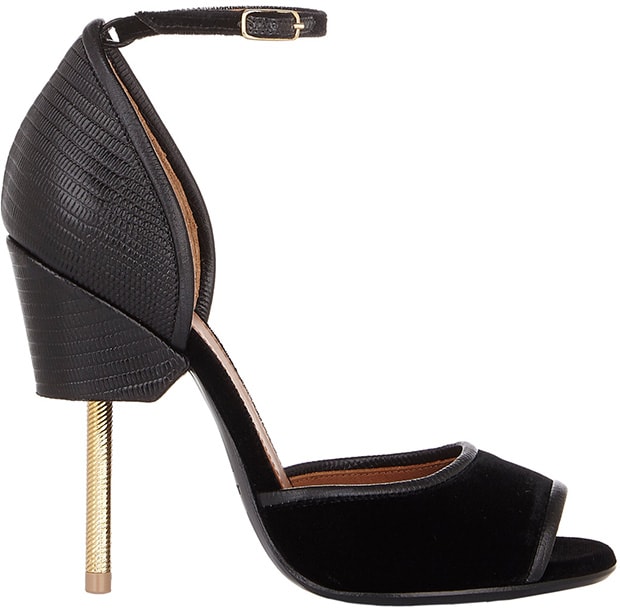 Givenchy Matilda Sandals in Black Lizard-Effect Leather and Velvet