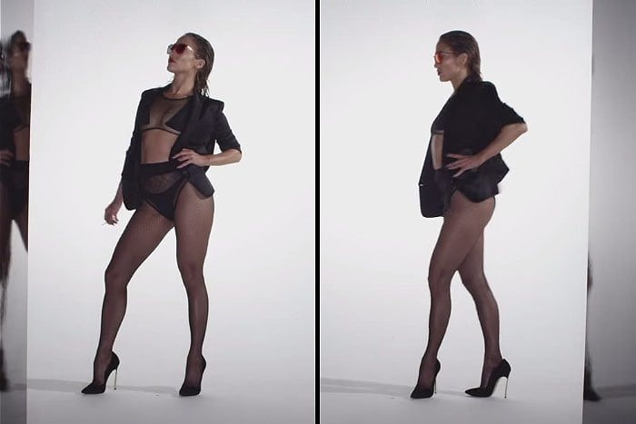 Jennifer Lopez struts her stuff at the beginning of the "Booty" teaser music video